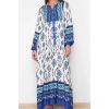 Women Fashion Stylish Hijab Maxi Length V Neck Relaxed Floral Patterned Woven Viscose Dress