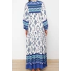 Women Fashion Stylish Hijab Maxi Length V Neck Relaxed Floral Patterned Woven Viscose Dress