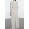Women Fashion Stylish Hijab Maxi Length Crew Neck Regular Polka Dot Patterned Woven Dress