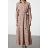 Women Fashion Stylish Hijab Maxi Length Double Breasted Regular Mono Patterned Belted Satin Woven Dress
