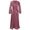 Women Fashion Stylish Hijab Maxi Length Stand Collar Regular Satin Belt Detailed Woven Dress