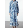 Women Fashion Stylish Hijab Maxi Length Judge Collar Regular Shawl Patterned Linen Look Woven Dress