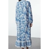 Women Fashion Stylish Hijab Maxi Length Judge Collar Regular Shawl Patterned Linen Look Woven Dress