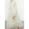 Women Fashion Stylish Hijab Maxi Length Judge Collar Regular Woven Chiffon Floral Patterned Dress