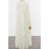 Women Fashion Stylish Hijab Maxi Length Judge Collar Regular Woven Chiffon Floral Patterned Dress