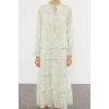 Women Fashion Stylish Hijab Maxi Length Judge Collar Regular Woven Chiffon Floral Patterned Dress