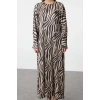 Women Fashion Stylish Hijab Maxi Length Crew Neck Regular Crinkle Knitted Animal Zebra Patterned Dress