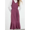 Kadın Moda Şık Tesettür Uzun V Yaka Relaxed Çizgili Dokuma Jile Elbise