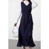 Kadın Moda Şık Tesettür Uzun V Yaka Relaxed Çizgili Dokuma Jile Elbise