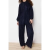 Womens Fashion Stylish Regular Long Length Long Sleeve Pleated Knitted Top-Bottom Set
