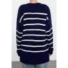 Women Fashion Stylish Hijab Crew Neck Low Sleeve Chain Accessory Striped Knitwear Sweater