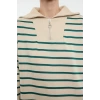 Women Fashion Stylish Hijab Maxi Length Turn-down Collar Relaxed Striped Zipper Detail Long Knitted Dress