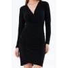 Womens Fashion Stylish Midi Length Double Breasted Regular Gathered Draped Detail Long Sleeve Flexible Knitted Dress