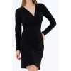 Womens Fashion Stylish Midi Length Double Breasted Regular Gathered Draped Detail Long Sleeve Flexible Knitted Dress