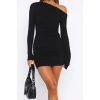 Women Fashion Stylish Mini Length Asymmetrical Neck Fitted Bodycon Knitted Short Dress