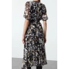 Women Fashion Stylish Midi Length Double Breasted Regular Animal Patterned Chiffon Woven Dress