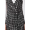 Women Fashion Stylish Mini Length V Neck Regular Tweed Fabric Vest Woven Dress
