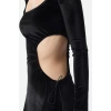 Women Fashion Stylish Mini Length Square Neck Fitted Cut Out Window Detail Velvet Knit Dress