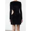 Women Fashion Stylish Mini Length Square Neck Fitted Cut Out Window Detail Velvet Knit Dress