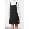 Women Fashion Stylish Mini Length Square Collar Regular Herringbone Vest Woven Dress