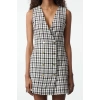 Women Fashion Stylish Mini Length Jacket Collar Regular Tweed Fabric Button Detailed Woven Vest Dress