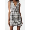 Women Fashion Stylish Mini Length Jacket Collar Regular Tweed Fabric Button Detailed Woven Vest Dress