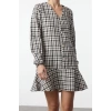 Women Fashion Stylish Mini Length V Neck Regular Tweed Fabric Flounce Woven Dress