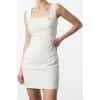 Women Fashion Stylish Mini Length Square Collar Slim Button Detailed Tweed Woven Dress
