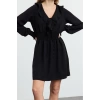 Kadın Moda Şık Mini Boy V Yaka Regular Volan Detaylı Gipeli Dokuma Elbise
