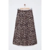 Women Fashion Style Regular Unlined Woven Leopard Balloon Detailed Animal Patterned Maxi Length Woven Skirt