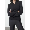 Womens Stand Collar Standard Sleeve Standard Extra Warm Zippered Polar Winter Knitted Sports Sweatshirt