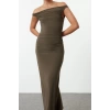 Women Fashion Stylish Midi Length Carmen Collar Fitted Dress