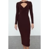 Women Fashion Stylish Midi Length Crew Neck Fitted Bodycon Cut Out Window Detail Knitted Dress