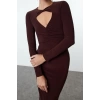 Women Fashion Stylish Midi Length Crew Neck Fitted Bodycon Cut Out Window Detail Knitted Dress