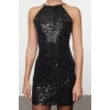 Women Fashion Stylish Mini Length Halter Neck Fitted Bodycon Sequin Woven Short Dress