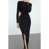 Kadın Moda Şık Midi Boy Bisiklet Yaka Fitted Elbise
