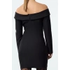 Kadın Moda Şık Mini Boy Carmen Yaka Fitted Vücuda Oturan Dokuma Kısa Elbise