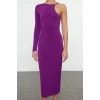 Women Fashion Stylish Midi Length Asymmetrical Neck Fitted Bodycon Single Sleeve Knitted Dress