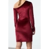 Women Fashion Stylish Mini Length Asymmetrical Neck Fitted Bodycon Velvet Knitted Short Dress