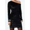 Women Fashion Stylish Mini Length Asymmetrical Neck Fitted Bodycon Velvet Knitted Short Dress