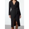 Women Fashion Stylish Midi Length Double Breasted Regular Accessory Detailed Woven Dress