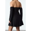 Women Fashion Stylish Mini Length Carmen Collar Fitted A-Line Stone Print Woven Short Dress