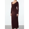 Kadın Moda Şık Maxi Boy U Yaka Fitted Vücuda Oturan Göğüsten Bağlama Detaylı Örme Uzun Elbise
