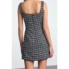 Women Fashion Stylish Mini Length Square Neck Fitted Stone Accessory Glittery Tweed Woven Short Dress