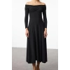 Women Fashion Stylish Midi Length Asymmetrical Neck Fitted A-Line Knitted Dress