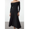 Women Fashion Stylish Midi Length Asymmetrical Neck Fitted A-Line Knitted Dress