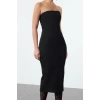 Kadın Moda Şık Midi Boy Straplez Fitted Vücuda Oturan Bir Beden İncelten Örme Elbise
