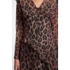 Kadın Moda Şık Midi Boy V Yaka Fitted Leopar Desenli Astarlı Şifon Dokuma Elbise