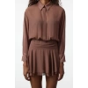 Women Fashion Stylish Mini Length Shirt Collar Fitted A-Line Ruffle Detailed Chiffon Woven Short Dress