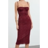 Women Fashion Chic Midi Length Sweetheart Neck Fitted Burgundy Knitted Lined Lace Dress